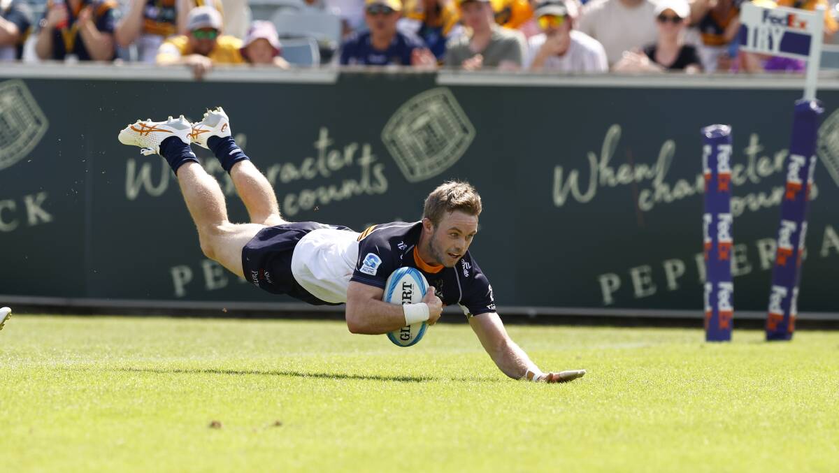 Ryan Lonergan crossed for the Brumbies on Saturday afternoon. Picture by Keegan Carroll