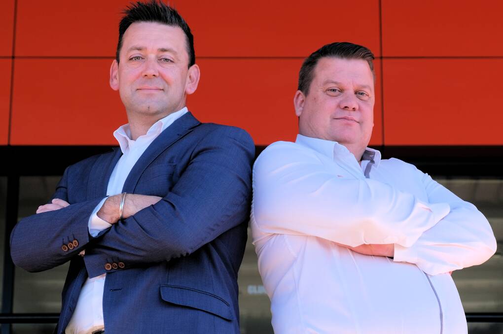 New Canberra Cavalry owners Illya Mastoris (left) and Brendon Major are determined to rebuild the franchise. 