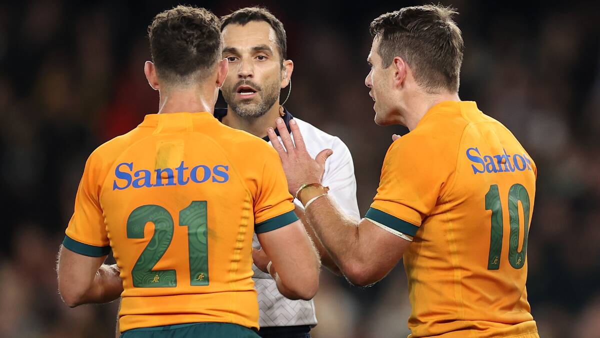 Mathieu Raynal's decision to penalise Bernard Foley for time wasting in the first Bledisloe Cup Test showed the need for clarity. Picture Getty Images