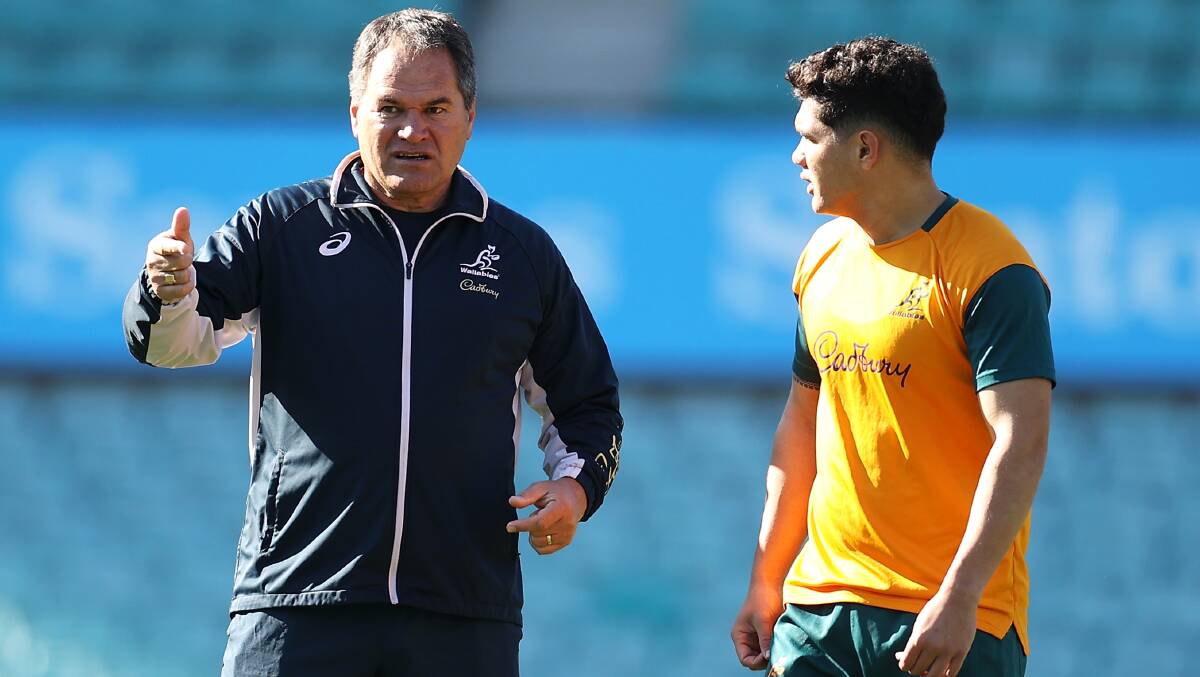 Wallabies coach Dave Rennie is eager to develop Noah Lolesio into an elite flyhalf. Picture: Getty Images