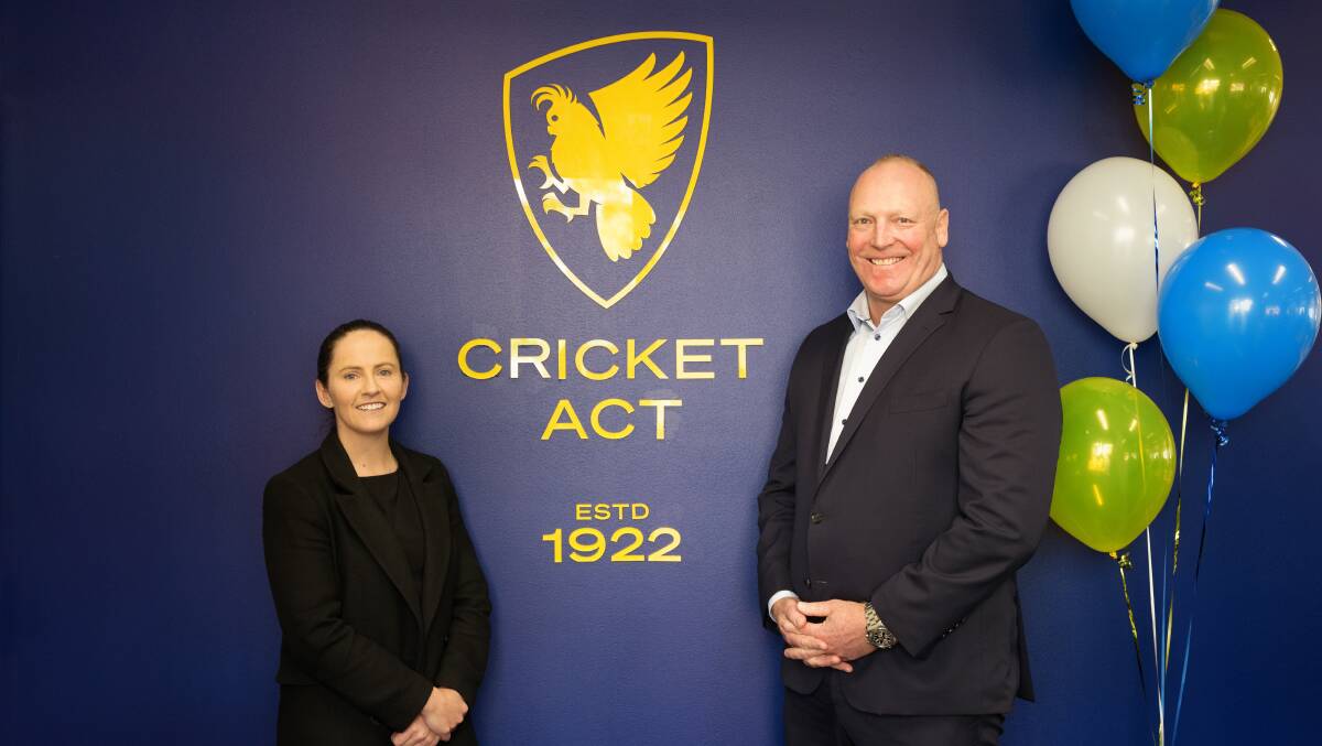 Cricket ACT chief executive Olivia Thornton and chairman Greg Boorer unveiled a new logo on Friday. Picture: Picture: Sitthixay Ditthavong
