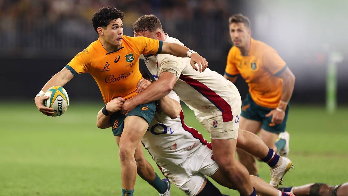 The time has come for Dave Rennie to back Noah Lolesio as the Wallabies long-term flyhalf. Picture: Getty Images