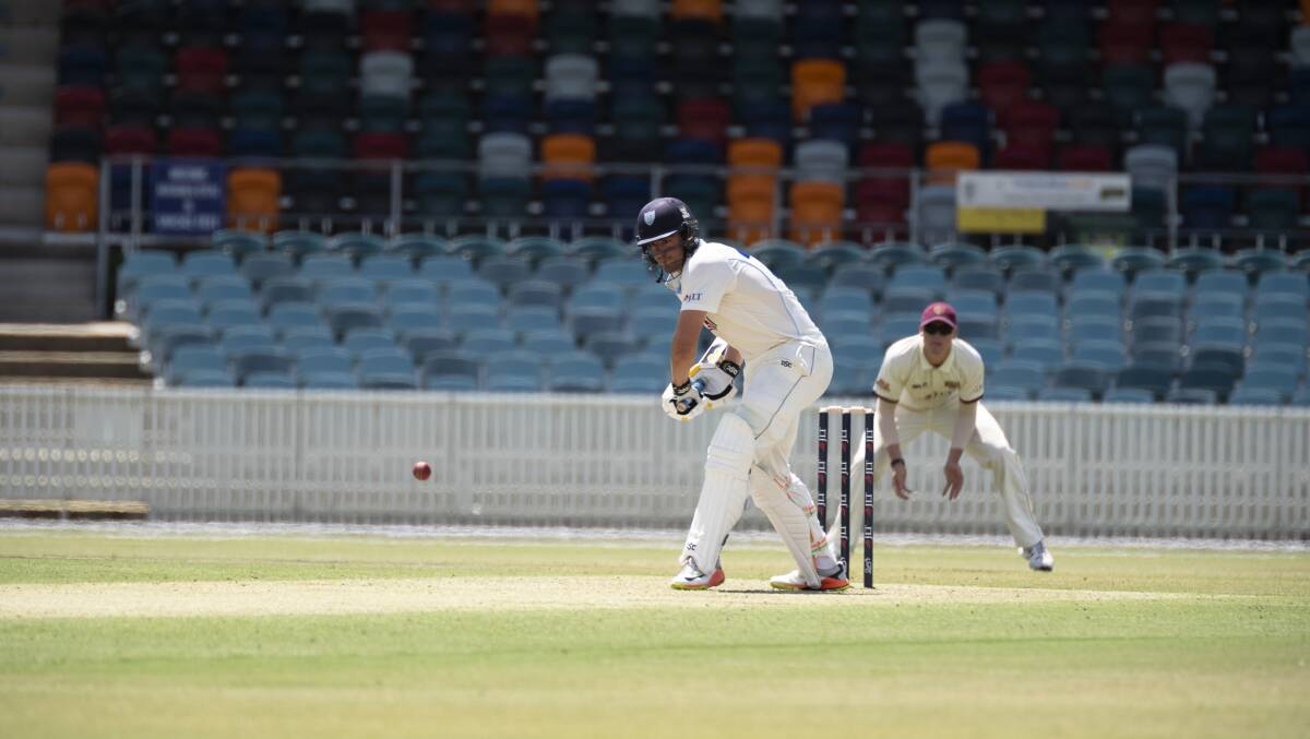 NSW all-rounder Moises Henriques bats during a Sheffield Shield clash at Manuka Oval. Cricket ACT is pushing for inclusion into the competition. Picture: Lawrence Atkin
