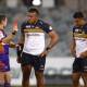 Len Ikitau (right) will make his return to the field on Saturday after receiving a red card in the Brumbies Super Rugby quarter-final. Picture: Keegan Carroll