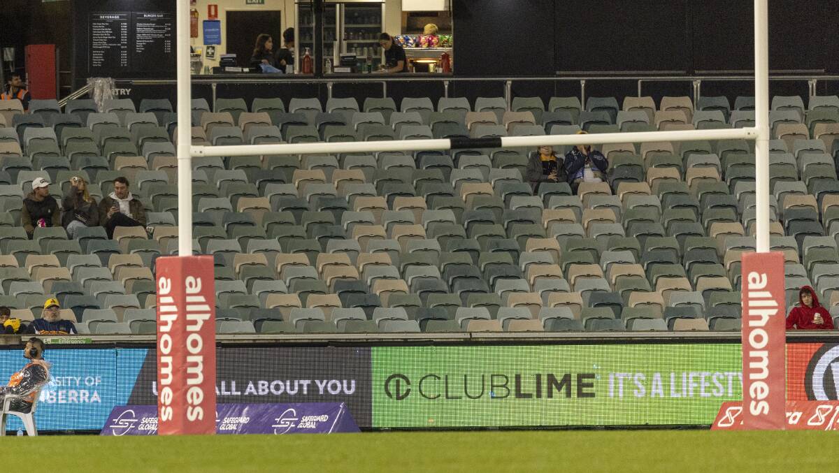 Canberra Stadium officials have less than 24 hours to fix an uneven crossbar. Picture by Gary Ramage