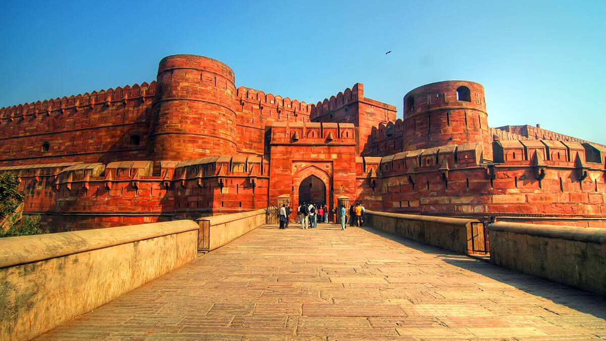 Agra Fort is a three-hour journey from Delhi, where most tourists start their Indian adventure. Its famous 'sister', the Taj Mahal, lies across the Yamuna River.