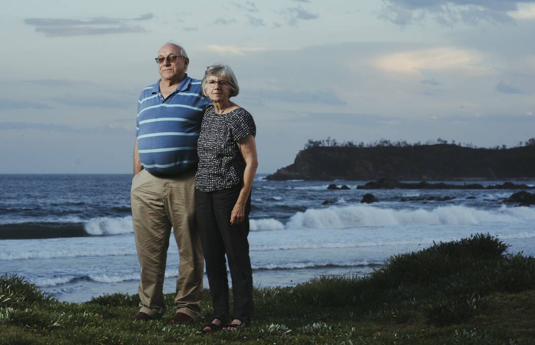 Philip Bull and Susan Magnay evacuated to Malua Bay beach when fire hit on New Year's Eve 2019. Picture: Dion Georgopoulos