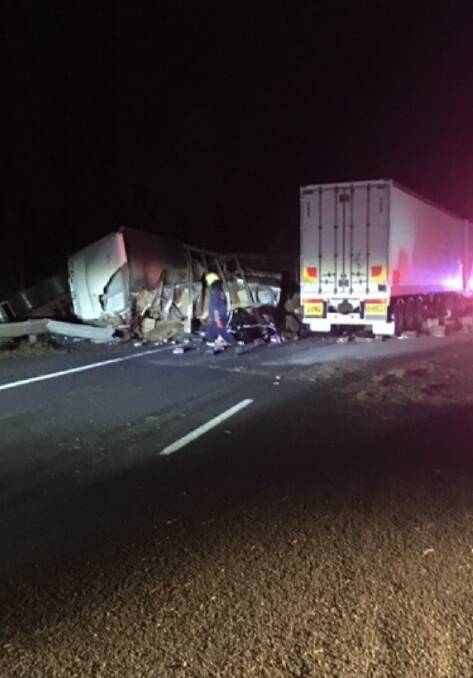 Two trucks have collided a few kilometres south on Gundagai on the Hume Highway.