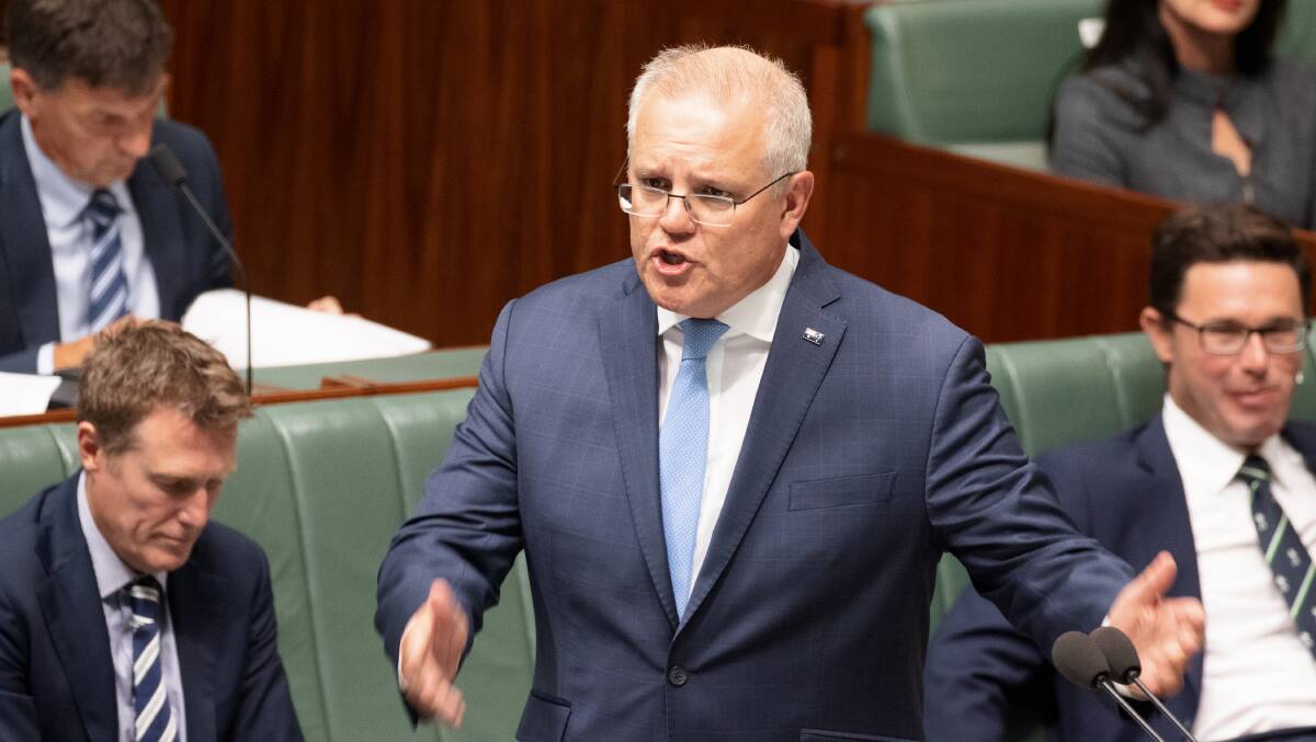 Prime Minister Scott Morrison in Question Time on Tuesday. Picture: Sitthixay Ditthavong. 