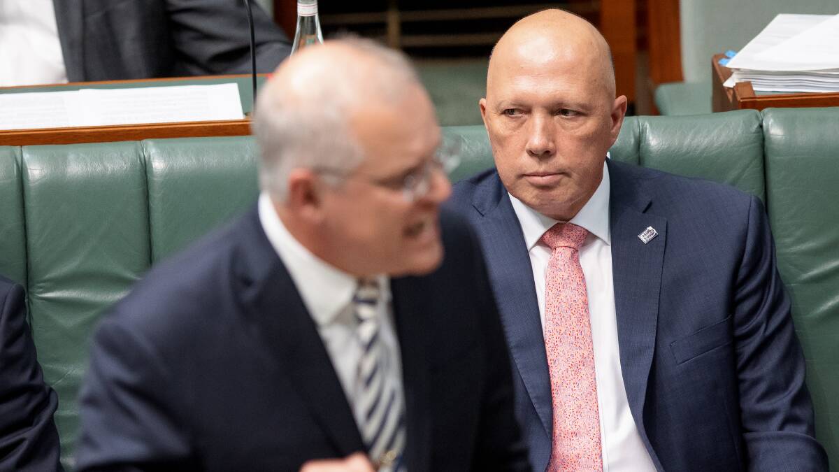 Peter Dutton and Scott Morrison are talking up national security as an election issue. Picture: Sitthixay Ditthavong.