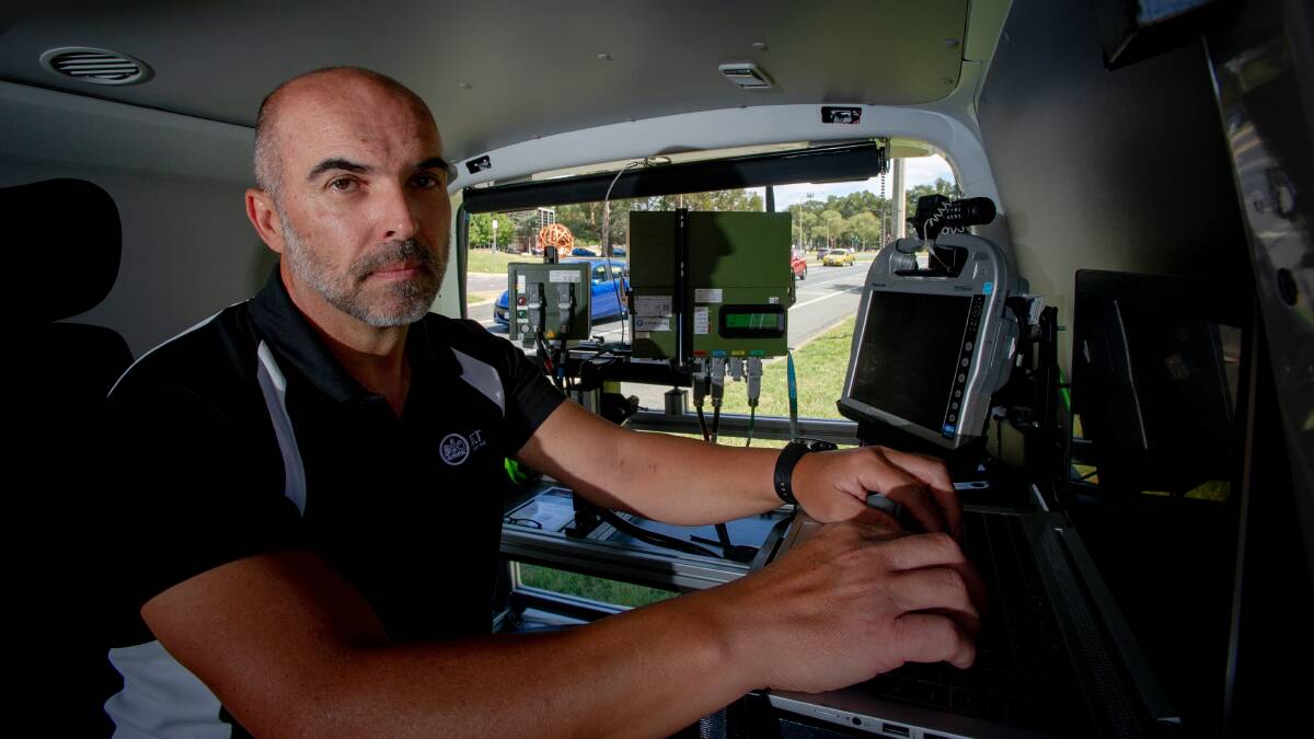 Traffic camera compliance team leader Tony Taseski in a mobile speed camera van. Picture: Elesa Kurtz