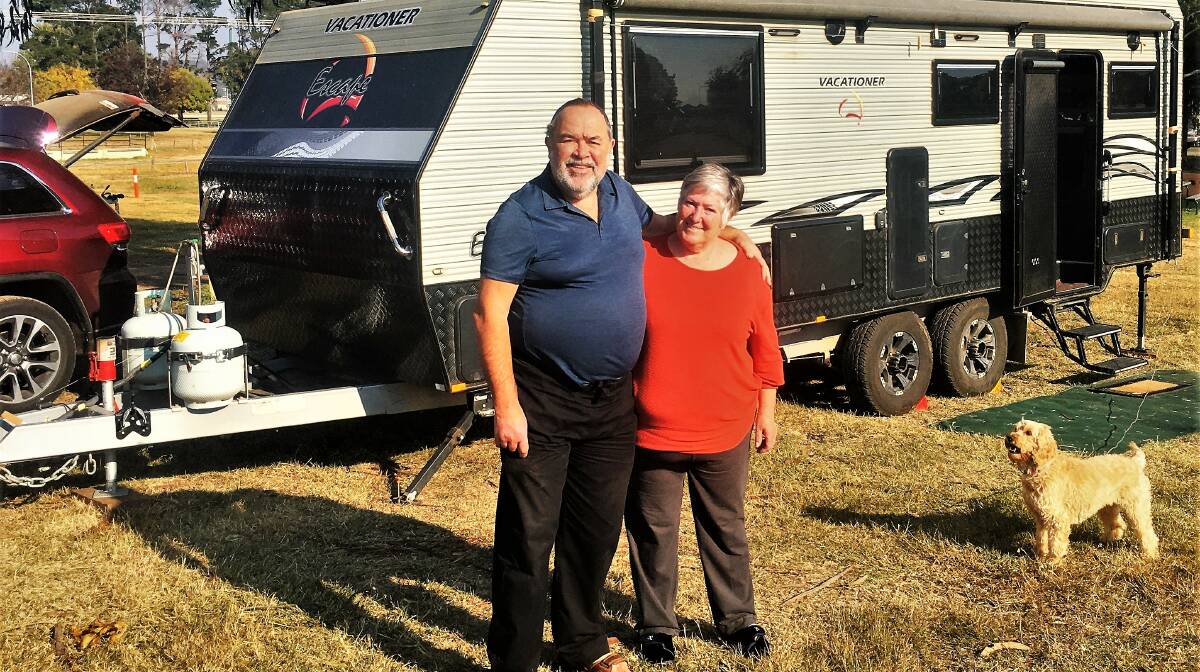 Keith and Jill Hill, and their spoodle Skye, have been living in Australia's "Nomadland" for the last three years. They have enjoyed the experience. Picture: Supplied