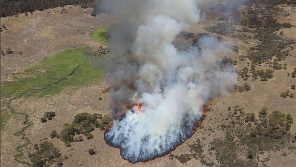 A picture taken from the Army helicopter which sparked the Orroral Valley fire in Namadgi National Park. Picture: Defence.