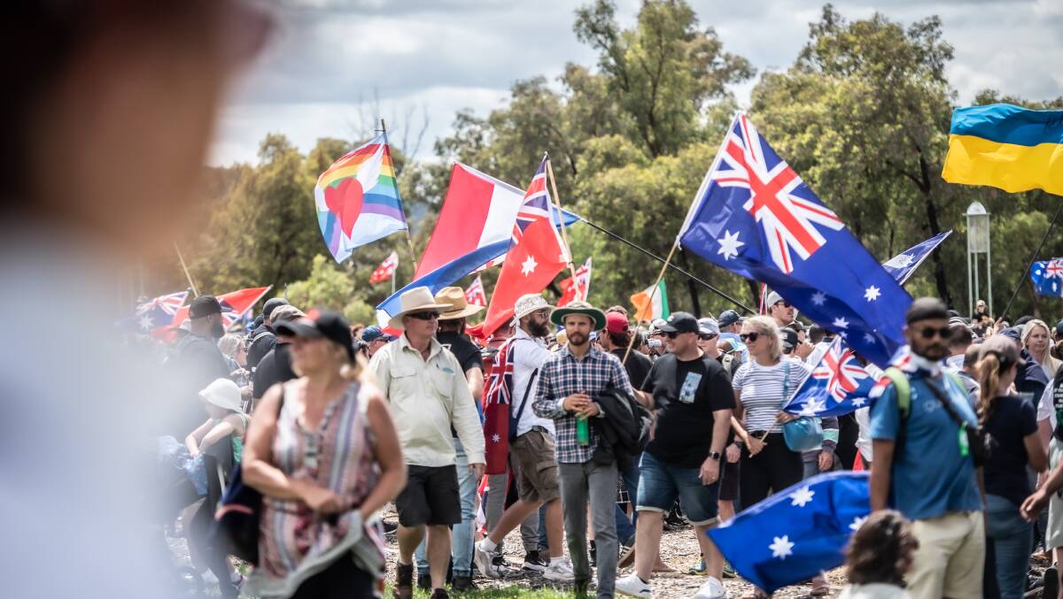 Many of those taking part in the anti-vaccination and anti-mandate protests in Canberra feel disenfranchised and betrayed by "the system". Picture: Karleen Minney