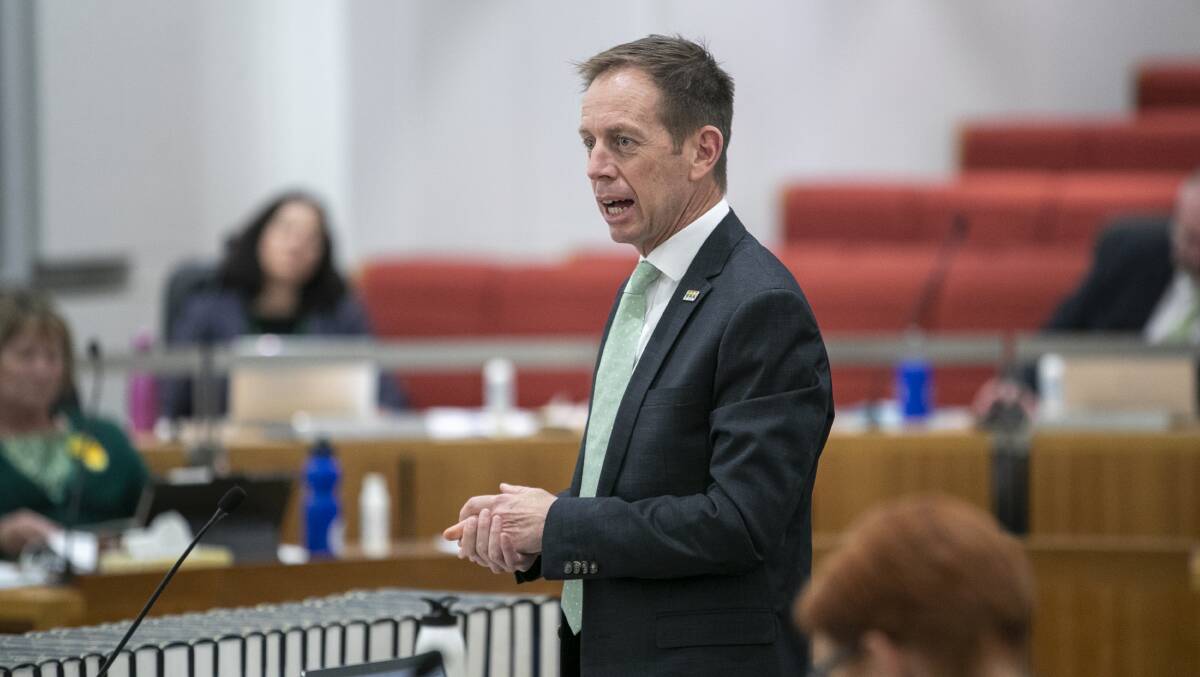 Shane Rattenbury has conceded that much of the power consumed in the ACT comes from grid, not renewables. Picture: Keegan Carroll.