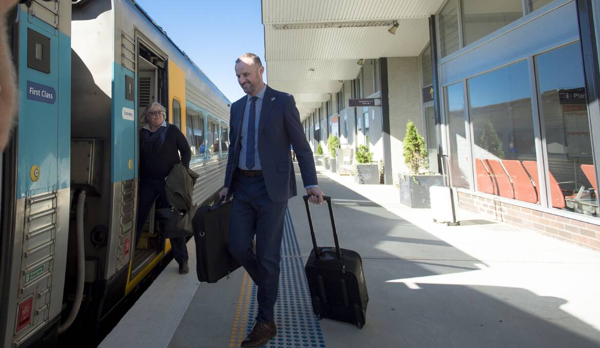 When Andrew Barr went to Sydney in 2017 to discuss the rail service he travelled first class. Picture by Sitthixay Ditthavong