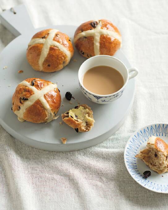 Dried cherry and chocolate hot cross buns. Picture supplied
