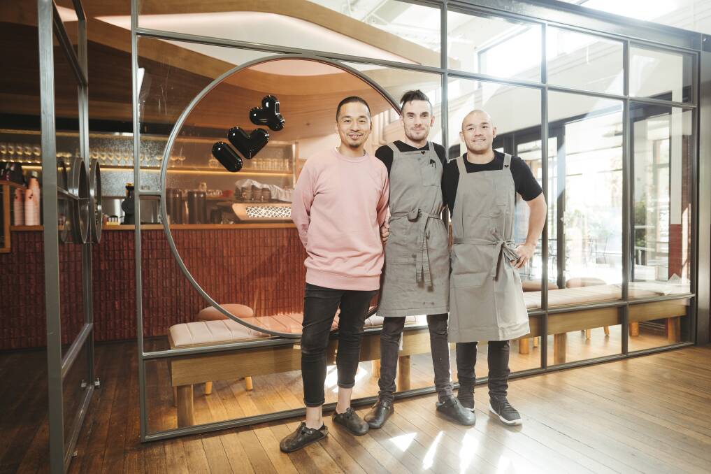 Co-owner Kent Nhan, head chef Timothy West, and manager Simon Webber. Picture: Dion Georgopoulos