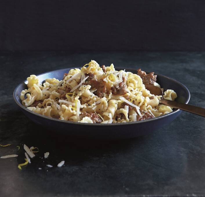 Pasta with sausage, lemon and parsley. Picture: Supplied