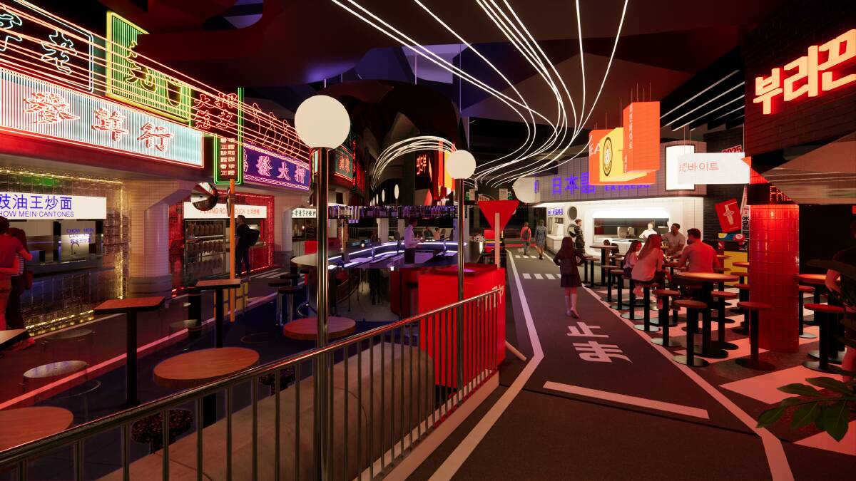 An artist's impression of Tiger Lane which is inspired by Asian hawker centres. Picture supplied 