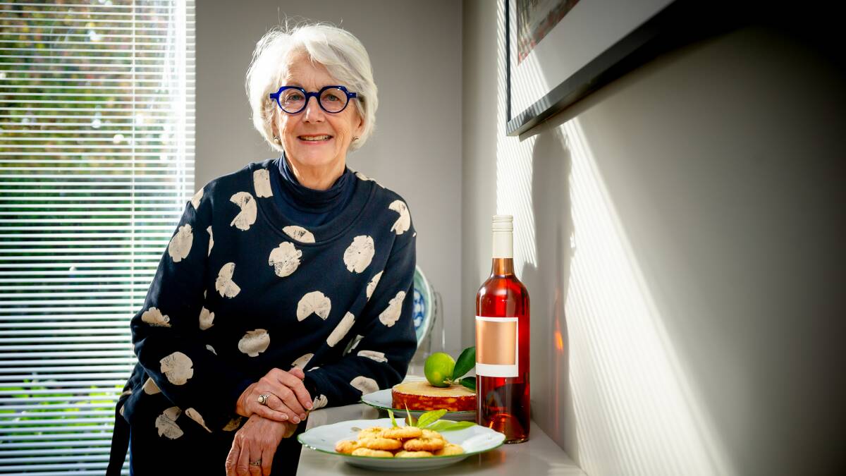 Fiona Spencer with her lime ricotta cake, lime and polenta biscuits and Nick Spencer Wines' rose. Picture: Elesa Kurtz