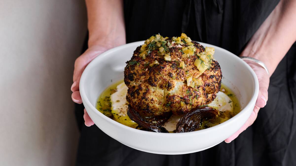 Roast cauliflower, preserved lemon, yoghurt from the Josper charcoal oven and grill. Picture by Pew Pew Studio