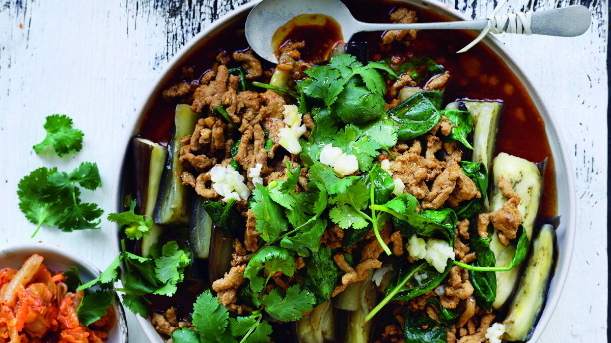 Spiced eggplant and pork mince. Picture: Supplied
