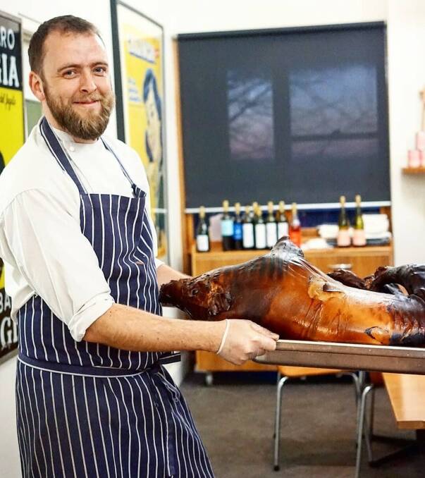 Contentious Character chef Tom Stoneham prepares for pig and pinot. Picture: Supplied