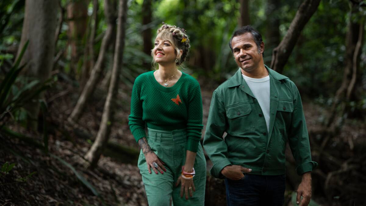 Holly Ringland and Aaron Pedersen in the Springbook National Park, Queensland. Picture: ABC
