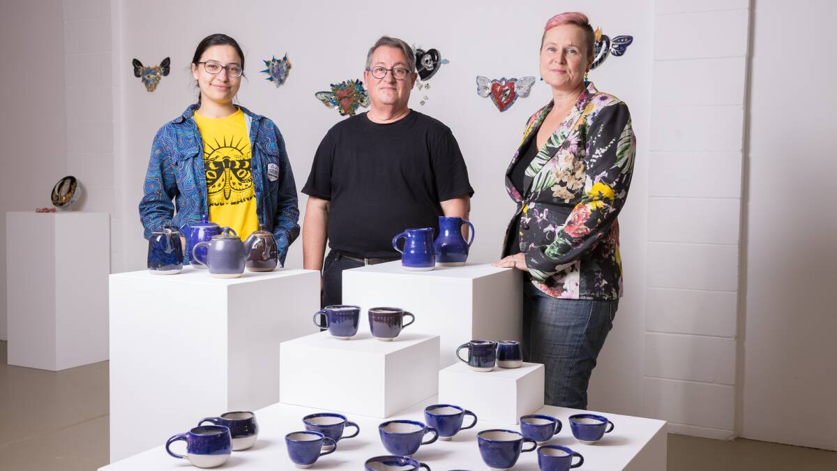 Madeleine Tranter, James Collier and Bella Insch are three of the clay artists in the exhibition. Picture by Sitthixay Ditthavong