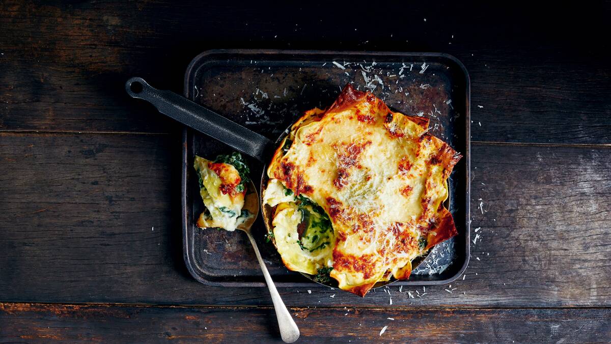 Donna Hay's free-form lasagne with minted spinach. Picture: Con Poulos