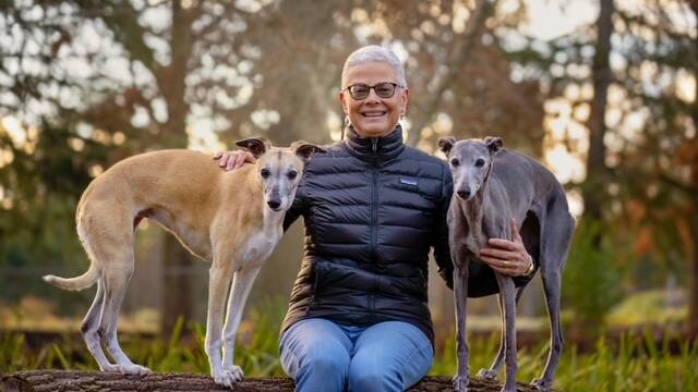 Georgia Morris, from Canberra Dog Walks, with her dogs Possum and Mouse. Picture by Ina J Photography