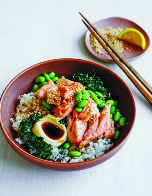 Salmon and rice bowl. Picture by William Meppem