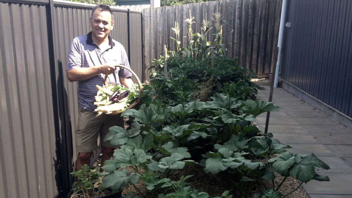 Chris Bourke in his new vegetable garden on January 19 before the hailstorm. Picture: Julie Ryder