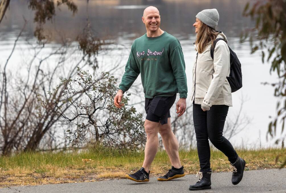 David Pocock and Julia Zemiro step out around Lake Burley Griffin. Picture supplied