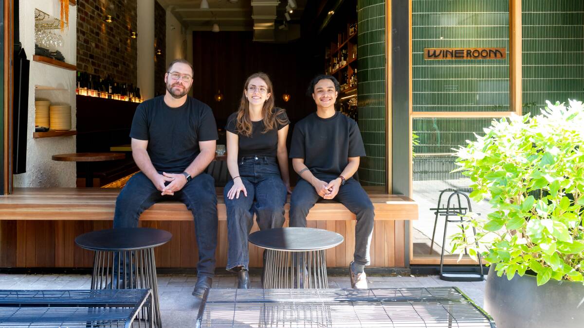 Executive chef Josh Smith-Thirkell with front of house managers Phoebe Andrews and Dominic Soriano. Picture by Elesa Kurtz