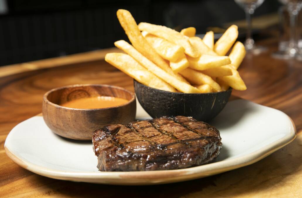 350g wagyu rib-eye with chips. Picture: Keegan Carroll
