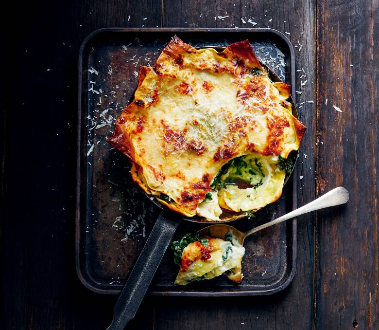 Free-form lasagne with minted spinach. Picture: Con Poulos