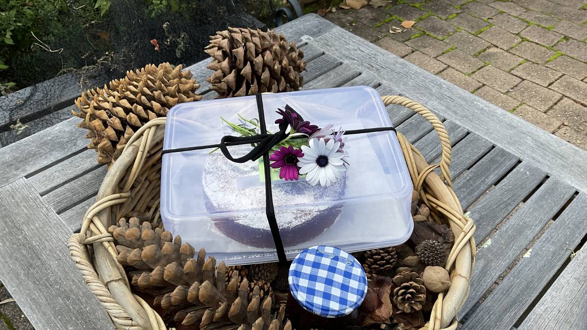 A neighbour surprised Susan Parsons with this cake delivery, left on her pine cone basket at the front door. Picture by Susan Parsons
