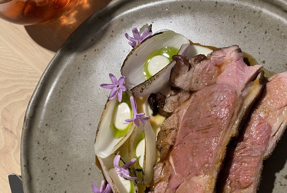 Lamb rump with onions, smoked yoghurt and river mint. Picture: Karen Hardy