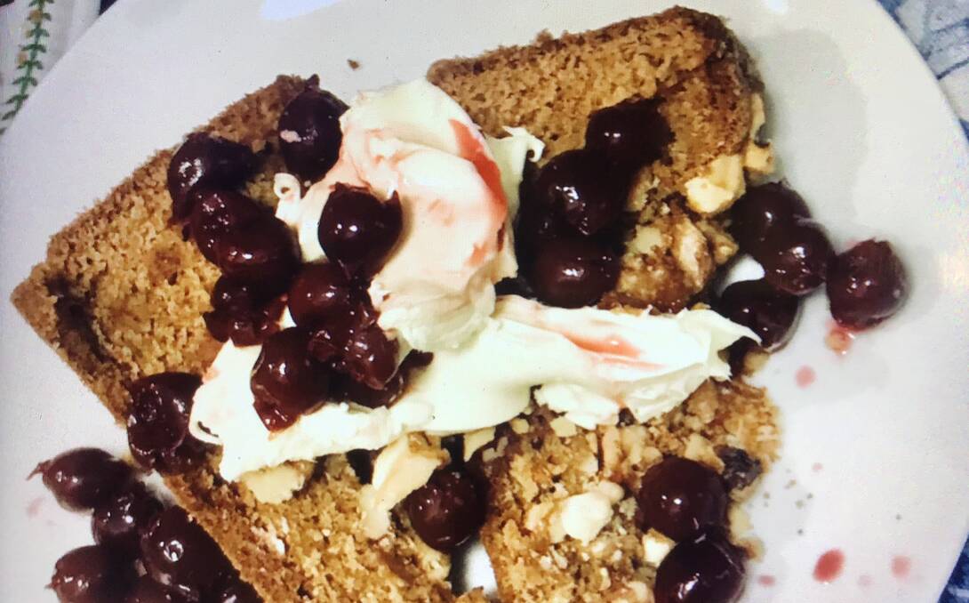 Henry's Armenian nut cake with sour cherries and double cream. Picture: Henry Fox