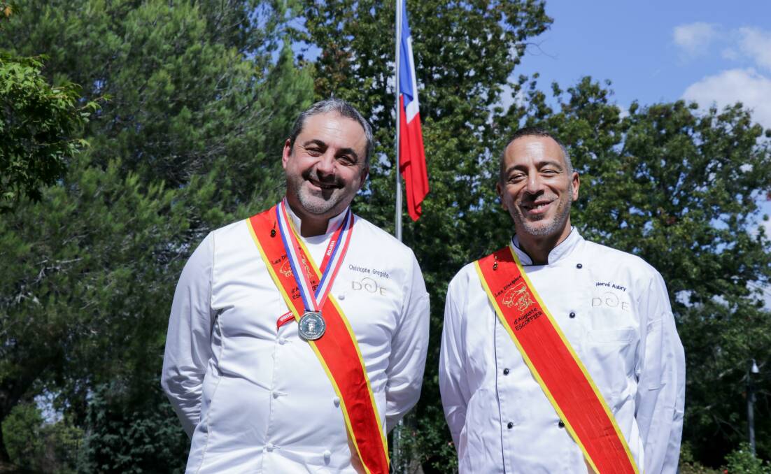 President of Australian Escoffier Association Christophe Gregoire and chef Hervé Aubry from the French Embassy. Picture: Supplied