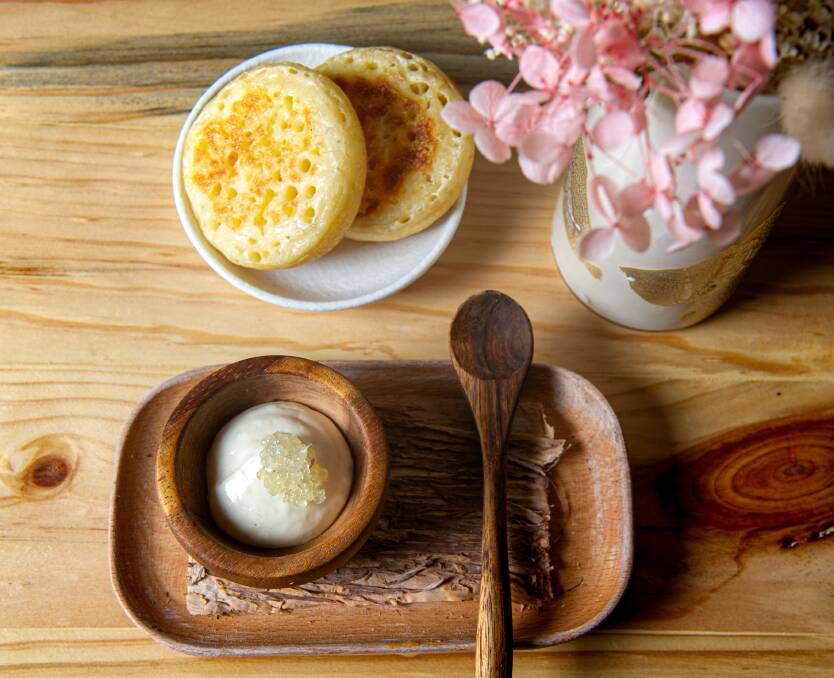 Scallop butter with fingerlime crumpets. Picture: Elesa Kurtz