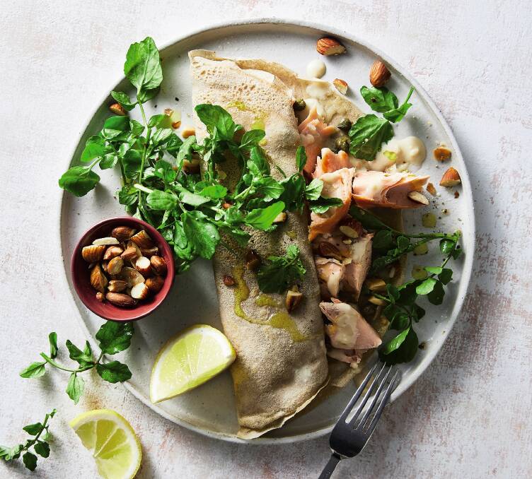 Buckwheat crepes with salmon. Picture: Rob Palmer