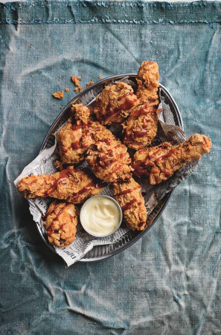 Buttermilk fried chicken with mayonnaise and ssam barbecue sauce. Picture: Matilda Lindeblad