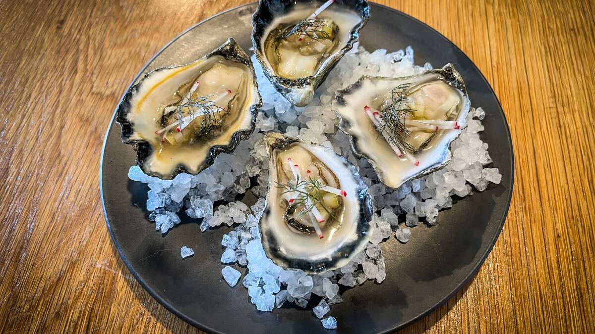 Clyde River rock oysters with celery and black pepper. Picture by Karen Hardy