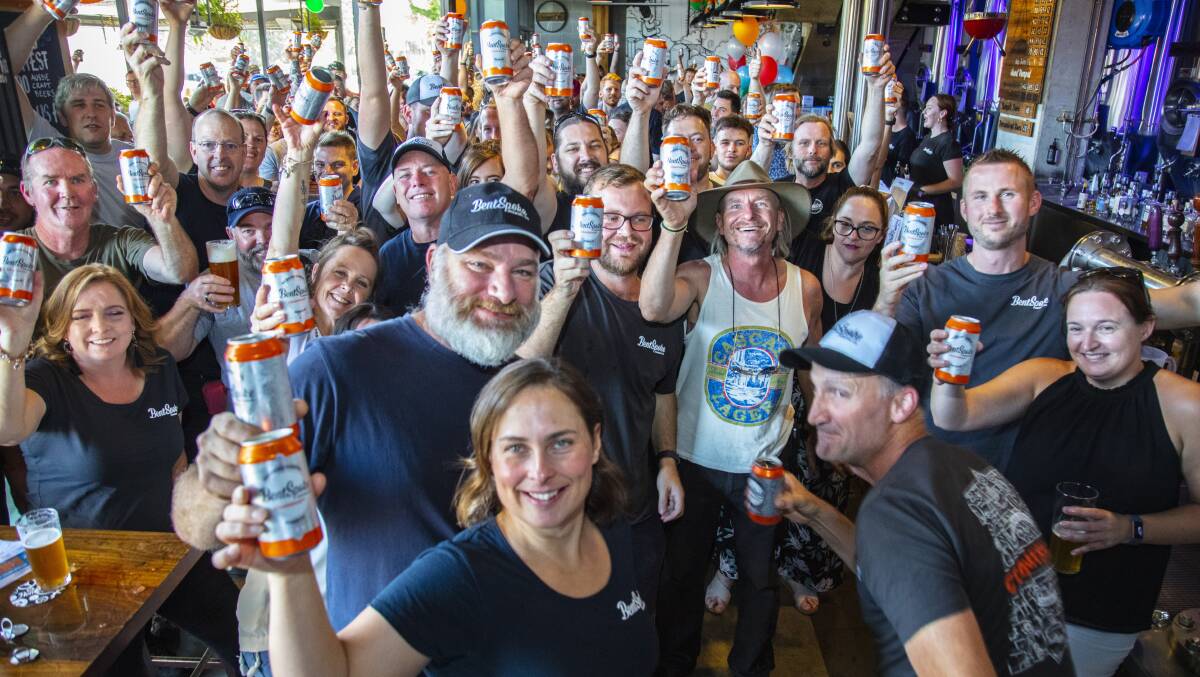 Tracey Margrain and Richard Watkins, front centre, celebrate their third place at the Bentspoke Brew Pub on Saturday. Picture: Supplied