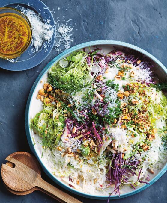 Brussels sprout slaw with chives, parmesan and chardonnay vinegar. Picture: Ben Dearnley 