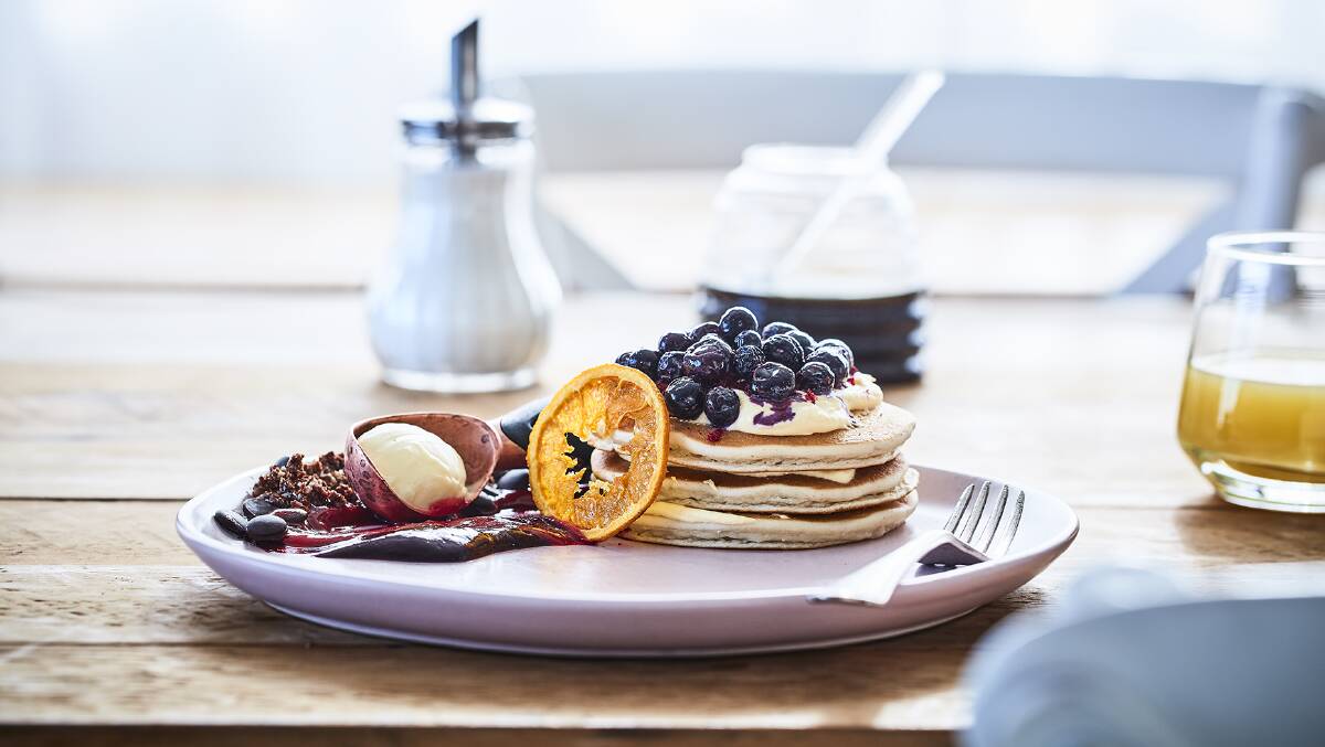 Merry blueberry and mascarpone pancake stack. Picture: Supplied