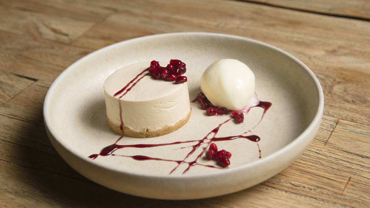 Cheesecake, pomegranate molasses, yoghurt sorbet. Picture by Keegan Carroll